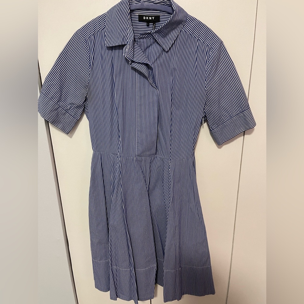 Blue and white striped dress